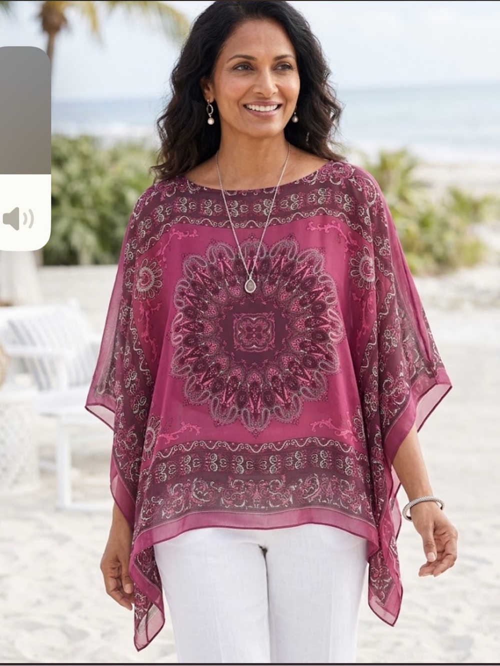 Talbots Burgundy Paisley-Print Poncho Top boho 100% silk